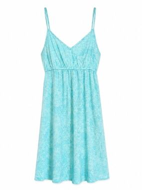 La Vie En Rose Floral Print Spaghetti Strap Aqua Nighty Slip – Size Small GUC
